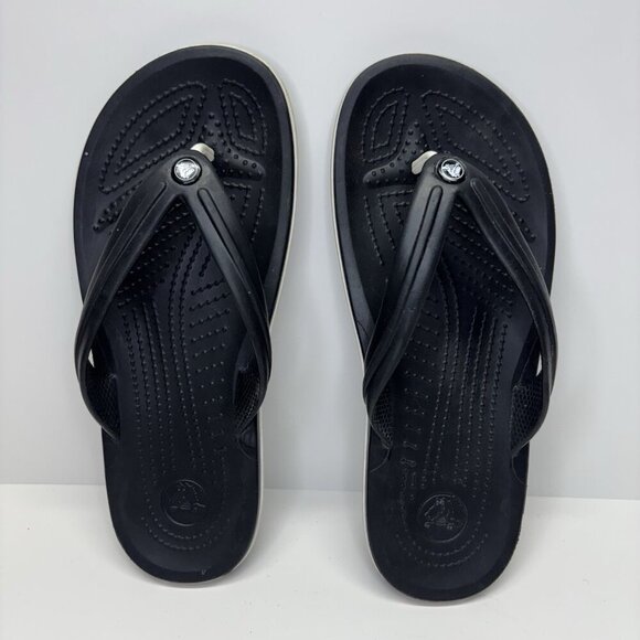 NWOT Crocs Crocband Flip Flops Mens 7 Women’s 9 SANDAL THONG SHOWER BEACH Black - Picture 2 of 9